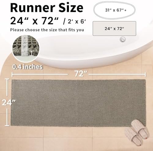 Long Bath Mat, Waffle Bathroom Runner Rug Non Slip Washable, 24 x 72