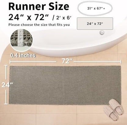 Long Bath Mat, Waffle Bathroom Runner Rug Non Slip Washable, 24 x 72