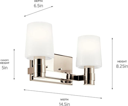 Kichler Adani 2-Light Vanity, Modern Light with Opal Glass in Polished Nickel, Bathroom or Powder Room (8.25" x 14.5"), 55175PN