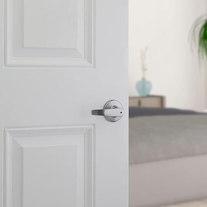 Kwikset Delta Interior Privacy Door Handle with Lock, Door Lever For Bathroom and Bedroom, Satin Chrome Reversible Keyless Turn Lock