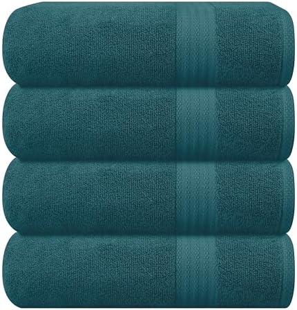 GLAMBURG Premium Cotton 4 Pack Bath Towel Set - 100% Pure Cotton - 4 Bath Towels 27x54 - Ideal for Everyday use - Ultra Soft & Highly Absorbent - Teal
