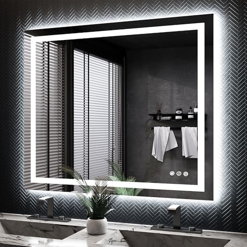 ISKM 44x36 LED Mirror for Bathroom, Front and Back Lit, Anti-Fog, Dimmable