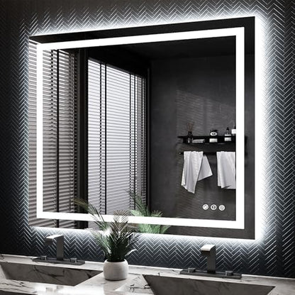 ISKM 44x36 LED Mirror for Bathroom, Front and Back Lit, Anti-Fog, Dimmable