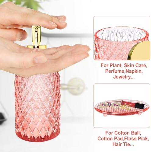 Haturi Glass Bathroom Accessories Set, Light Pink Bathroom Set, 4 Pcs