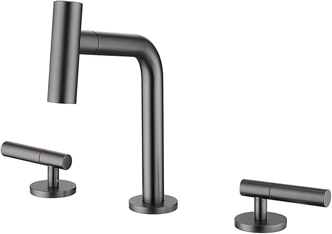 3 Hole Basin Faucets Pull Out Basin Mixer Faucet Brass 2 Mode Hot and Cold Water Double Handle Bathroom Mixer Faucet-Grey
