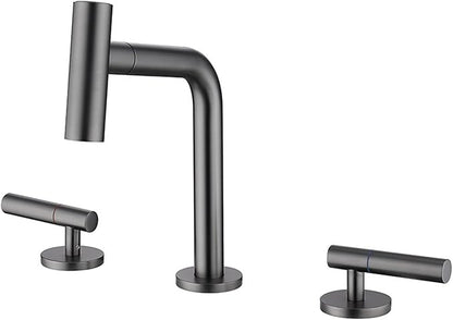 3 Hole Basin Faucets Pull Out Basin Mixer Faucet Brass 2 Mode Hot and Cold Water Double Handle Bathroom Mixer Faucet-Grey