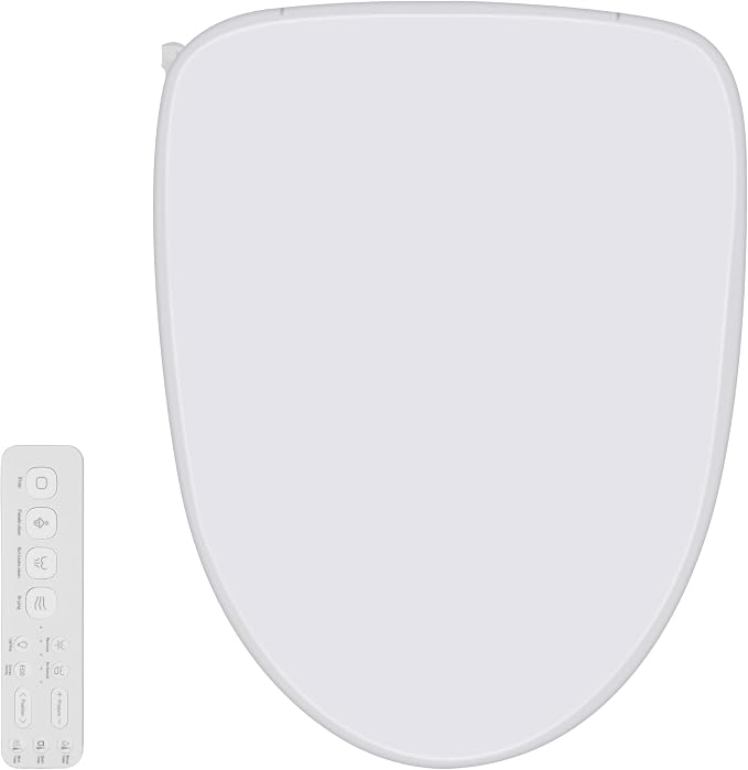 Electric Heated Bidet Toilet Seat with Adjustable Warm Water, Rear & Front Wash, Warm Air Dryer, Self-Cleaning Nozzle, Soft Close, Nightlight, Remote Control,Elongated