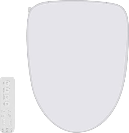 Electric Heated Bidet Toilet Seat with Adjustable Warm Water, Rear & Front Wash, Warm Air Dryer, Self-Cleaning Nozzle, Soft Close, Nightlight, Remote Control,Elongated