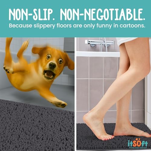 Extra-Large Chenille Bath Mats 61"x31", Plush Absorbent Quick Dry, Soft & Machine Washable, Non Slip Carpet for Bathroom, Thick Bathroom Rugs, Shower Restroom Rug Mat, Alfombras De Bano, Bathrugs