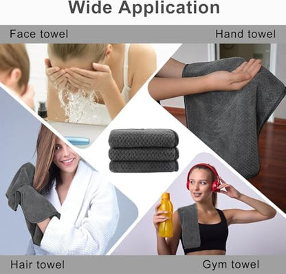 KinHwa Gray Hand Towels for Bathroom, Microfiber Face Towels, 11x20 Inch
