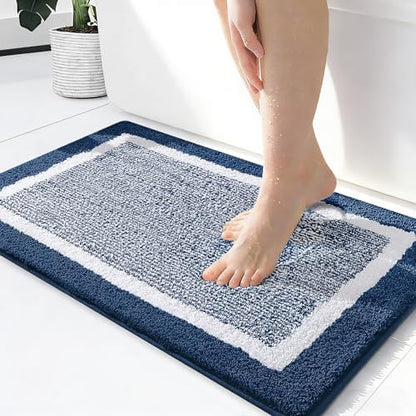 OLANLY Small Bathroom Rugs 24x16, Soft Absorbent Microfiber Bath Rugs, Navy