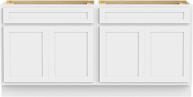 Vanity Art 66 Inch Bathroom Base Cabinet Only, Double Sink Top (Not Include Sink) with Door & Soft Close Hinge, Unassembled Floor Cabinet, White, 2ea 33 Inch Combo