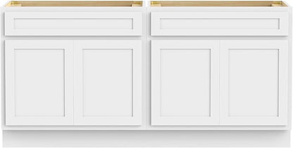 Vanity Art 66 Inch Bathroom Base Cabinet Only, Double Sink Top (Not Include Sink) with Door & Soft Close Hinge, Unassembled Floor Cabinet, White, 2ea 33 Inch Combo