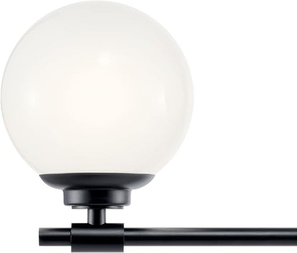 Kichler Benno 3-Light Vanity, Modern Light with Opal Glass in Black, for Bathroom or Powder Room (8.75" x 24.5"), 55172BK