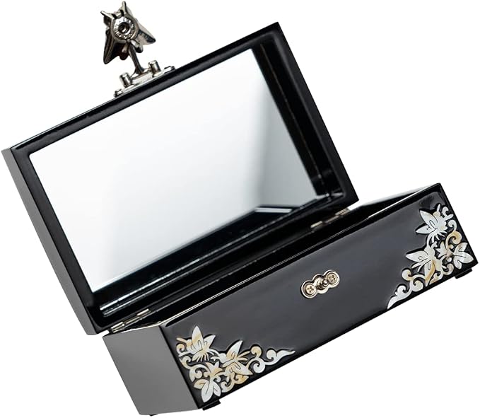 February Mountain Mother-of-Pearl Jewelry Box – Elegant Purple Lacquered Keepsake with Peony & Butterfly Design, Red Velvet Interior – Christmas, Birthday Gift, Unique Jewelry Organizer for Women