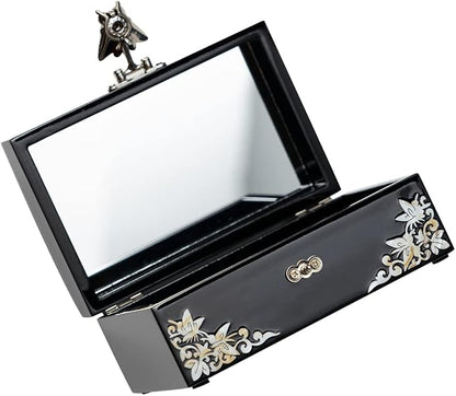 February Mountain Mother-of-Pearl Jewelry Box – Elegant Purple Lacquered Keepsake with Peony & Butterfly Design, Red Velvet Interior – Christmas, Birthday Gift, Unique Jewelry Organizer for Women