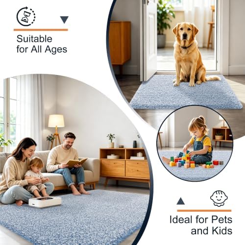 OLANLY Microfiber Soft Bathroom Rugs Mats 47x20, Cornflower Blue and White