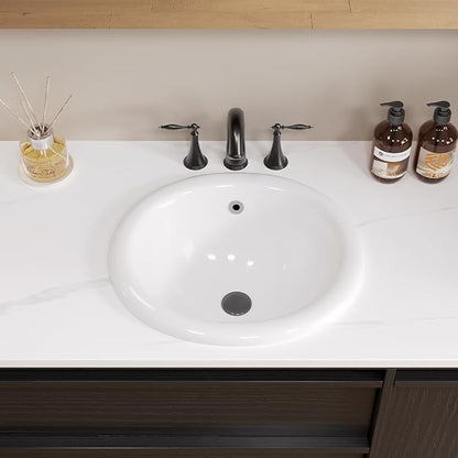 Bathroom Oval Vessel Sink 18" x 15" Semi Recessed Sink White Ceramic Sink with Overflow Modern Sinks Bowl Vanity Above Counter Basin