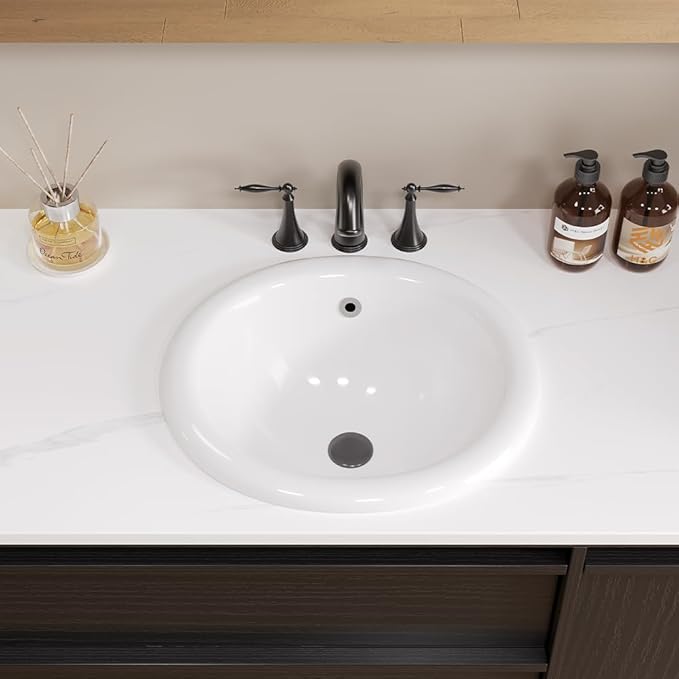 Bathroom Oval Vessel Sink 20" x 16.5" Semi Recessed Sink White Ceramic Sink with Overflow Modern Sinks Bowl Vanity Above Counter Basin