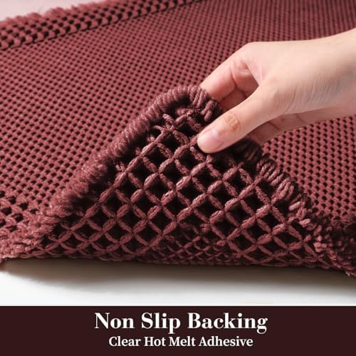 RESARE Waffle Bathroom Runner Rugs, Non Slip Boho Bath Mat 24"x72" Dark Red