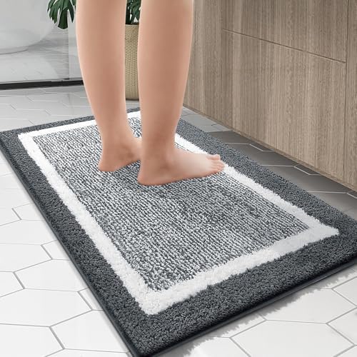 OLANLY Large Bathroom Rugs 44x32, Absorbent Microfiber Bath Rugs, Dark Grey