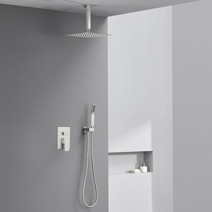 Shower System 12 Inches Rain Shower Combo Set Brushed Nickel Ceiling Mount Shower Faucet Bathroom Faucets with Rainfall Shower Head and Hand Shower