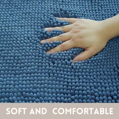 Bathroom Rugs Sets 2 Piece Chenille Bathroom Rugs,Extra Thick and Absorbent,Strong PVC Non-Slip Underside, Machine Washable, Dry Quckily, Soft Cozy Plush for Toilet,Bedroom (Deep Blue)