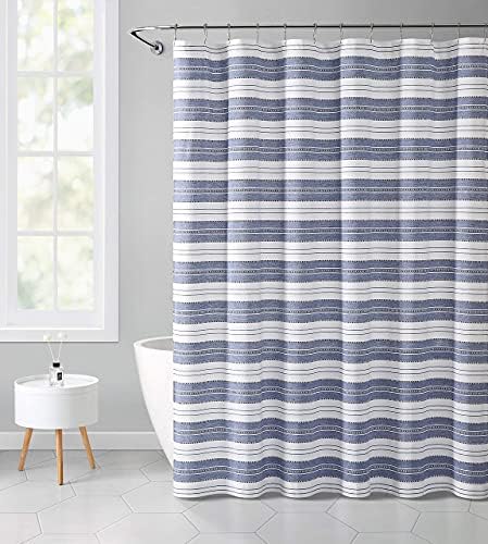 Serafina Home Nautical Striped Blue and White Fabric Shower Curtain: