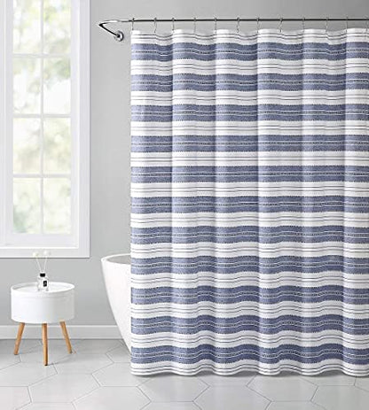 Serafina Home Nautical Striped Blue and White Fabric Shower Curtain: