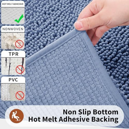 Yimobra Toilet Rugs U Shaped Washable - 24"x20" Non Slip Plush Contour Bath Rugs for Toilet - Super Soft Absorbent Quick Dry Toilet Mats for Bathroom,Denim Blue