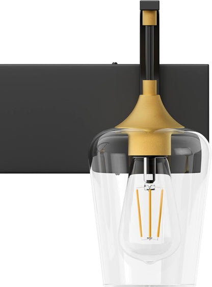 Ralbay Black/Gold Vanity Light Fixtures 3-Lights Industrial Black/Gold Bathroom Vanity Light with Clear Glass Vintage Edison Bathroom Wall Lighting Fixtures