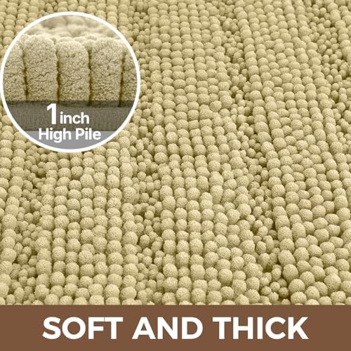 Bcoimo Bath Rug Mat,Beige Chenille High Absorbent Long Bathroom Runner Rugs