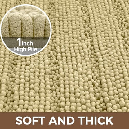 Bcoimo Bath Rug Mat,Beige Chenille High Absorbent Long Bathroom Runner Rugs