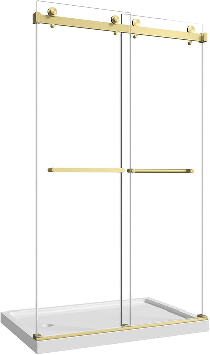 43"-48" W x 76" H Frameless Shower Door,Sliding Shower Door with 5/16"(8MM) SGCC Clear Tempered Glass,Reversible Installation,Nano Explosion-Proof Film,Waterproof Strip,for Bathroom,Brushed Gold
