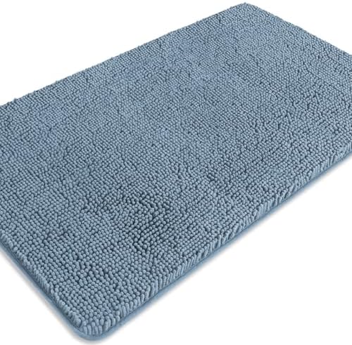 Blue Bathroom Rugs – Absorbent and Washable Bath Mat, Non-Slip, Thick Soft Chenille Bath Rugs for Bathroom Floor, Shower, Sink - 26" x 44"