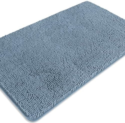 Blue Bathroom Rugs – Absorbent and Washable Bath Mat, Non-Slip, Thick Soft Chenille Bath Rugs for Bathroom Floor, Shower, Sink - 26" x 44"