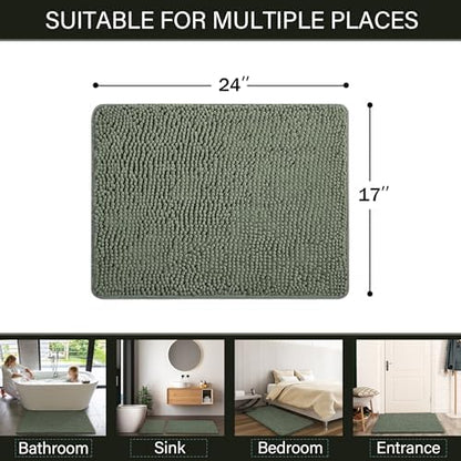 LOCHAS Luxury Bathroom Rug Shaggy Bath Mat 24 x 17 Inch, Sage Green