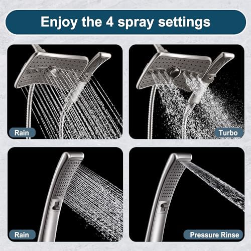 BRIGHT SHOWERS High Pressure Shower Head Combo with Two Spray Setting Fixed Shower Head and Two Spray Settings Handheld Shower Head with Grey Face, Brushed Nickel (Pack of 2)
