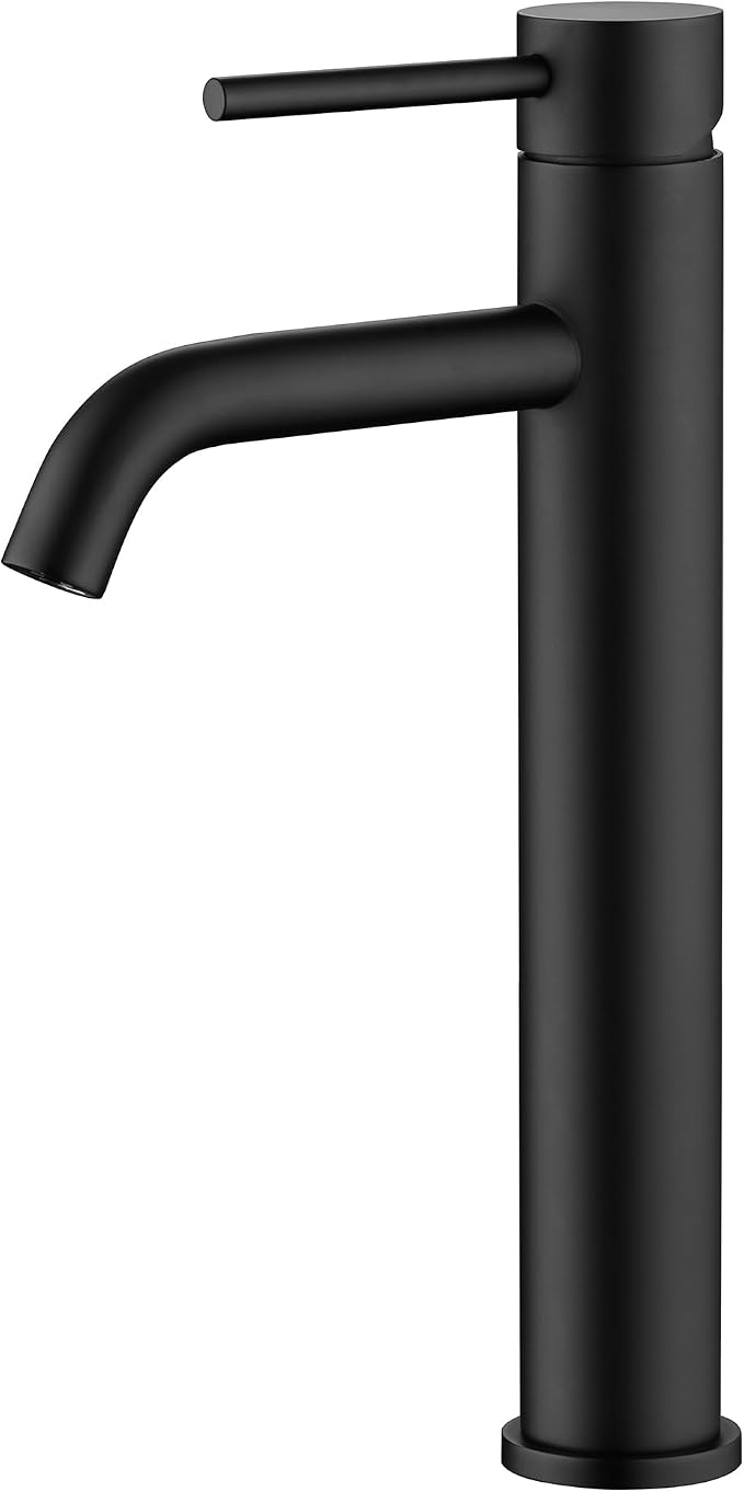 SUMERAIN Matte Black Tall BathroomVessel Sink Faucet | Single Handle Single Hole, 304 Stainless Steel, Lead-Free, Water-Saving, with Faucet Supply Lines, Easy DIY Install