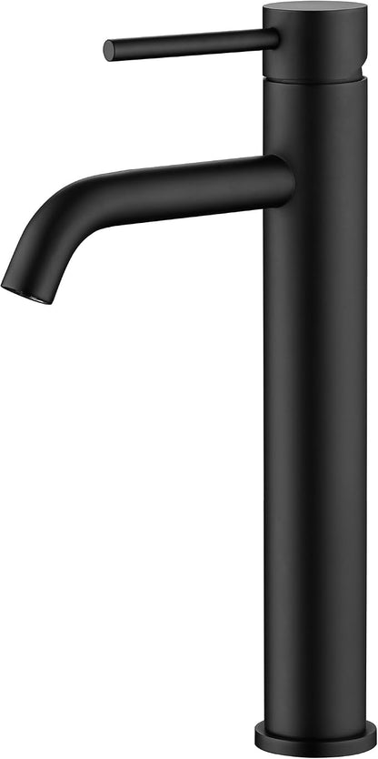 SUMERAIN Matte Black Tall BathroomVessel Sink Faucet | Single Handle Single Hole, 304 Stainless Steel, Lead-Free, Water-Saving, with Faucet Supply Lines, Easy DIY Install