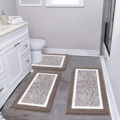 Pauwer 3 Piece Bathroom Rug Set, Non Slip Washable Bath Mat, Coffee