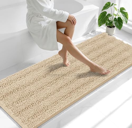 Smiry Thick Chenille Bathroom Runner Rugs 70x24, Absorbent Bath Mat, Beige