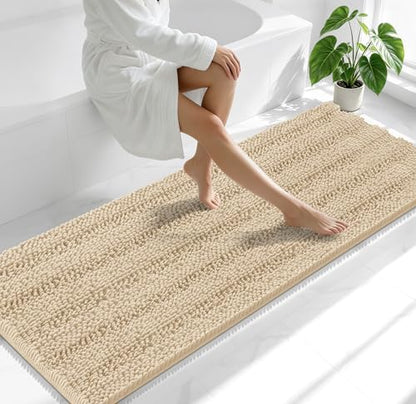 Smiry Thick Chenille Bathroom Runner Rugs 70x24, Absorbent Bath Mat, Beige
