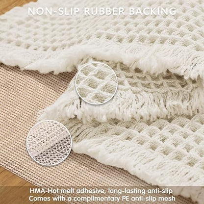 SUBRTEX Waffle Braided Bath Mat, 16" x 24" Soft Waffle Bath Rugs, Absorbent Non Slip Bathrooom Mats, Machine Washable Area Rug for Bathroom, Quick Dry, Off White