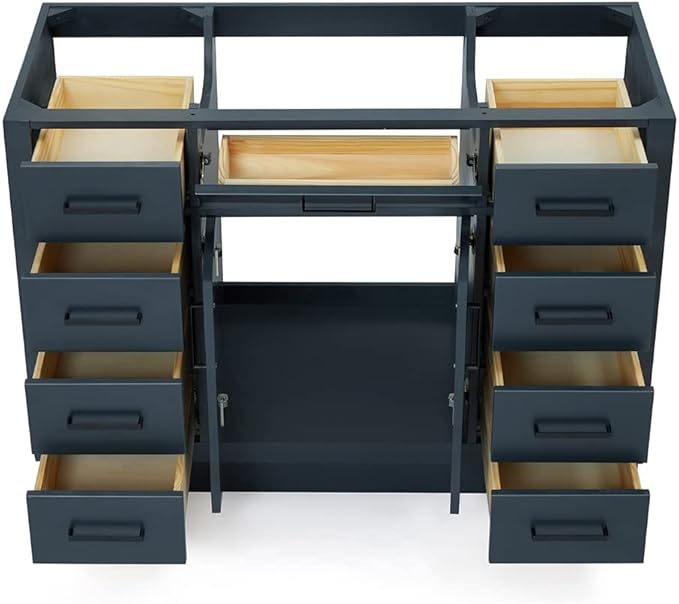 ARIEL Hepburn 48-inch Bathroom Vanity Base Cabinet,Solid Wood, 2 Soft Closing Doors, 9 Dovetail Drawers, Midnight Blue