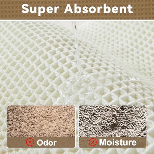 Triohero Cream White Waffle Bath Mat, Boho Bathroom Rugs Non Slip, 24x48