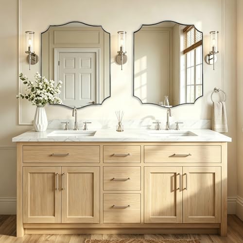 ANDY STAR 24x30 Inch Brushed Nickel Bathroom Mirror, Scalloped Mirror for Vanity, Modern Silver Mirror in Rustproof Stainless Steel Frame, Elegant Curved Scallop Design, Ideal for Home Remodel
