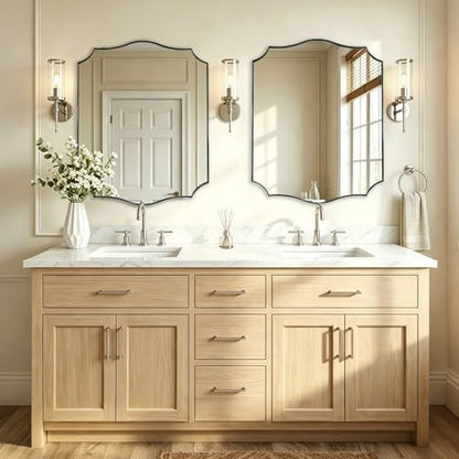 ANDY STAR 24x30 Inch Brushed Nickel Bathroom Mirror, Scalloped Mirror for Vanity, Modern Silver Mirror in Rustproof Stainless Steel Frame, Elegant Curved Scallop Design, Ideal for Home Remodel