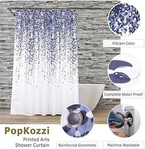 Blue Dots Gradient Shower Curtain Set with Hooks: 72’’x72’’ Waterproof Washable Weighted Geometric Ombre Bath Curtain, Modern Bathroom Decor