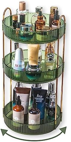 Asayuee 360 Rotating Perfume Organizer,3 Tier Large Capacity Make Up Organizers and Storage,Makeup Organizer for Bathroom,Cosmetic Perfume Stand Holder (Green-3 Tier)